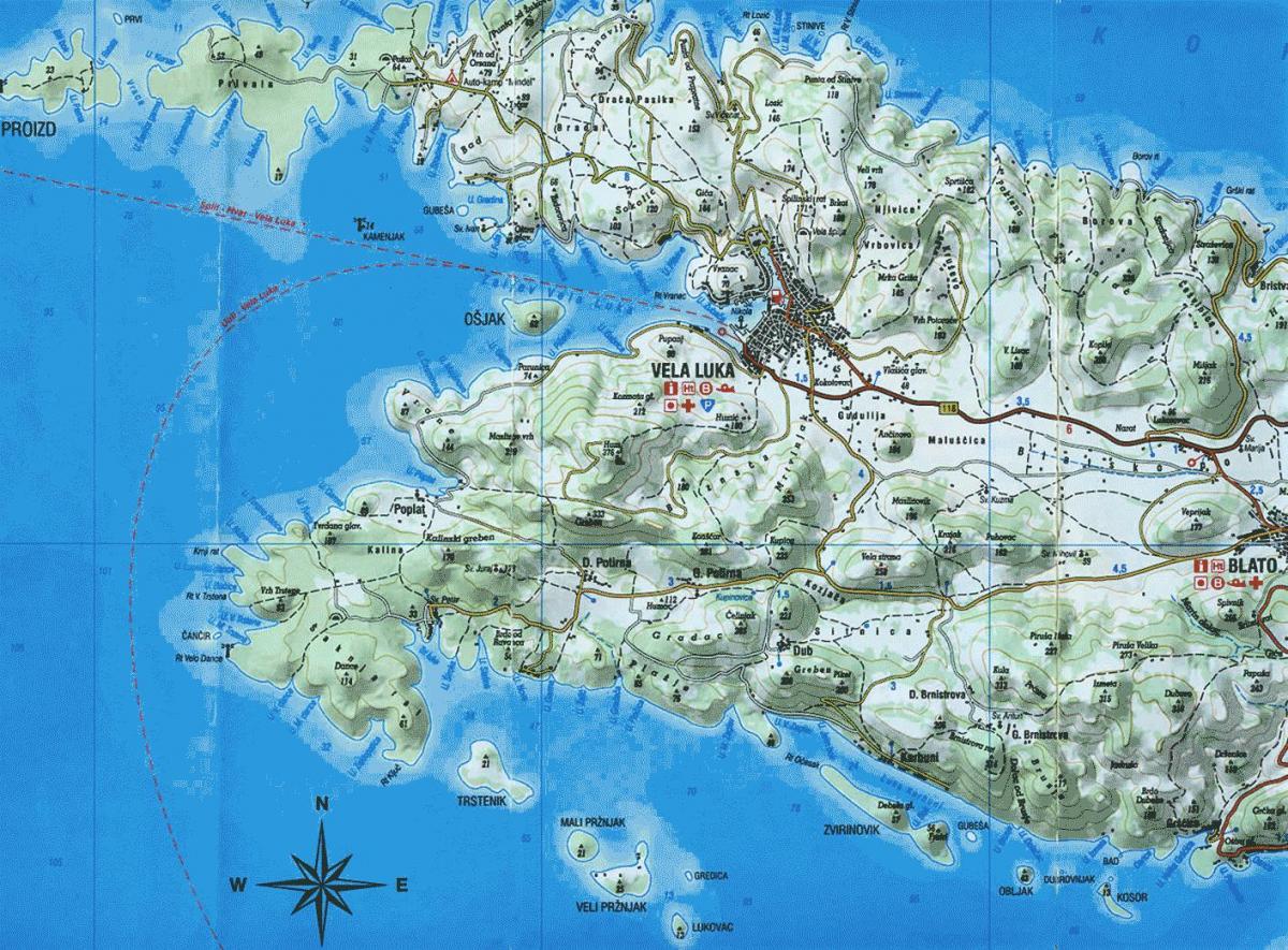 kart over korcula i kroatia