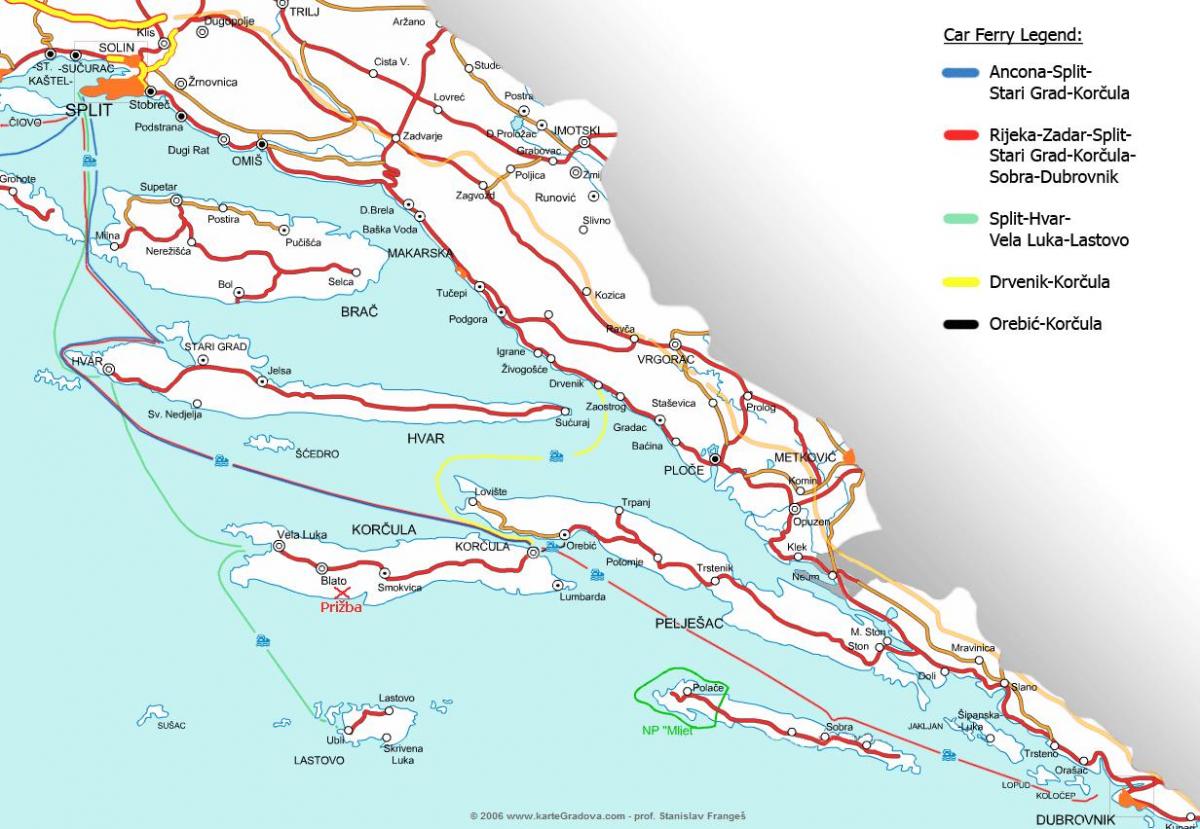 kart over kroatia ferge