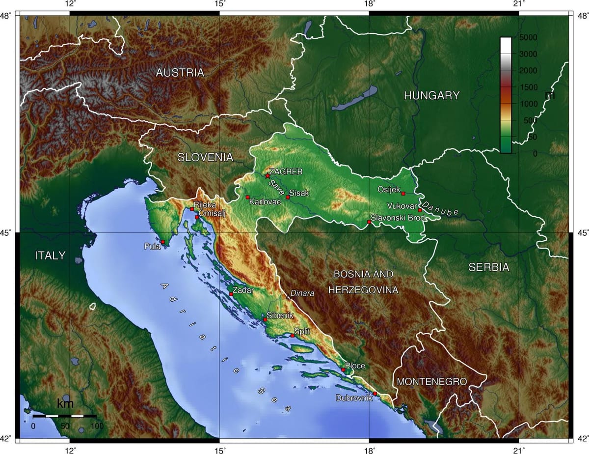kroatia geografi kart