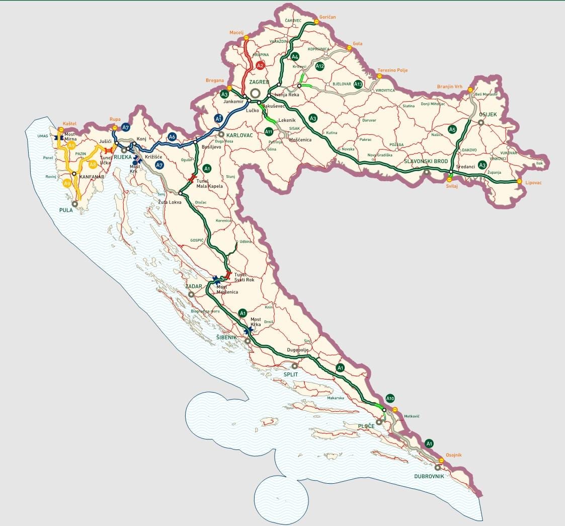 kroatiske motorveier kart