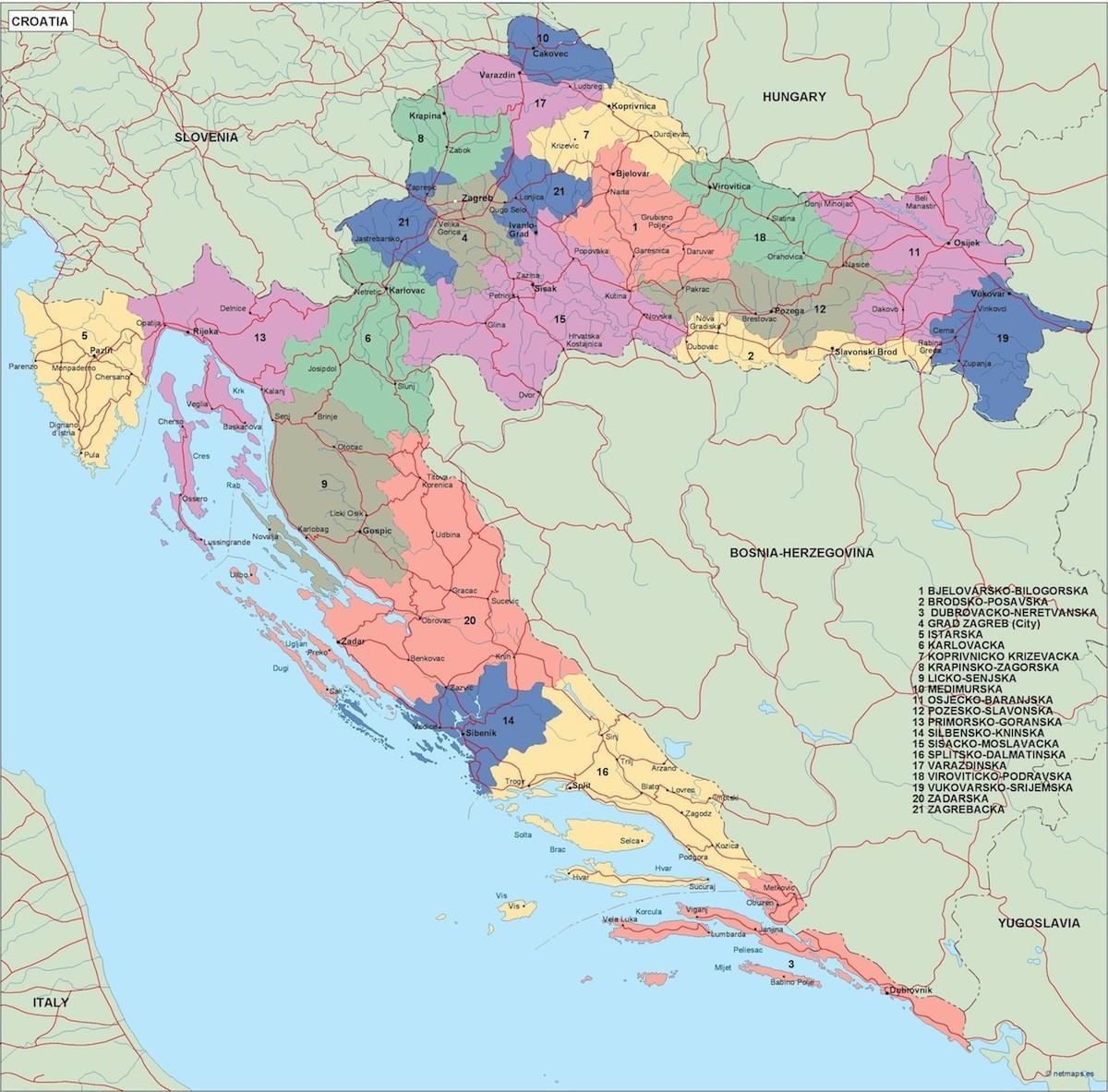kart over kroatia politiske 