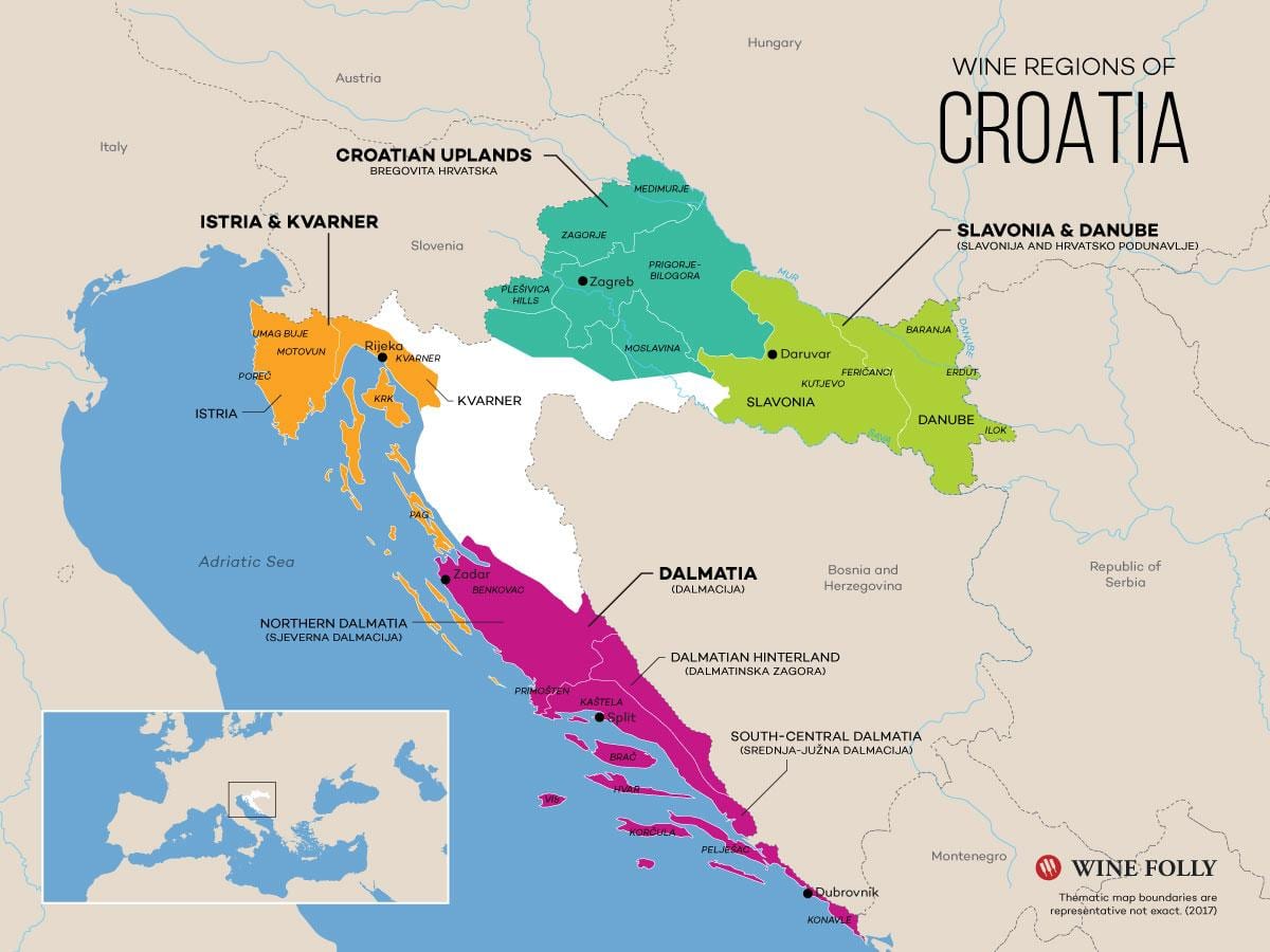 kart over kroatia vinprodusenter