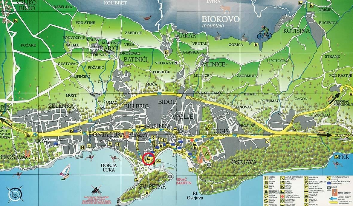 kart over makarska i kroatia
